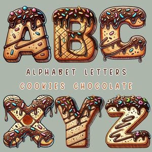Alfabeto al cioccolato PNG, download digitale stampabile di lettere di cioccolato, Clipart di caratteri di cookie, alfabeto di biscotti, caratteri di alfabeto di biscotti al cioccolato