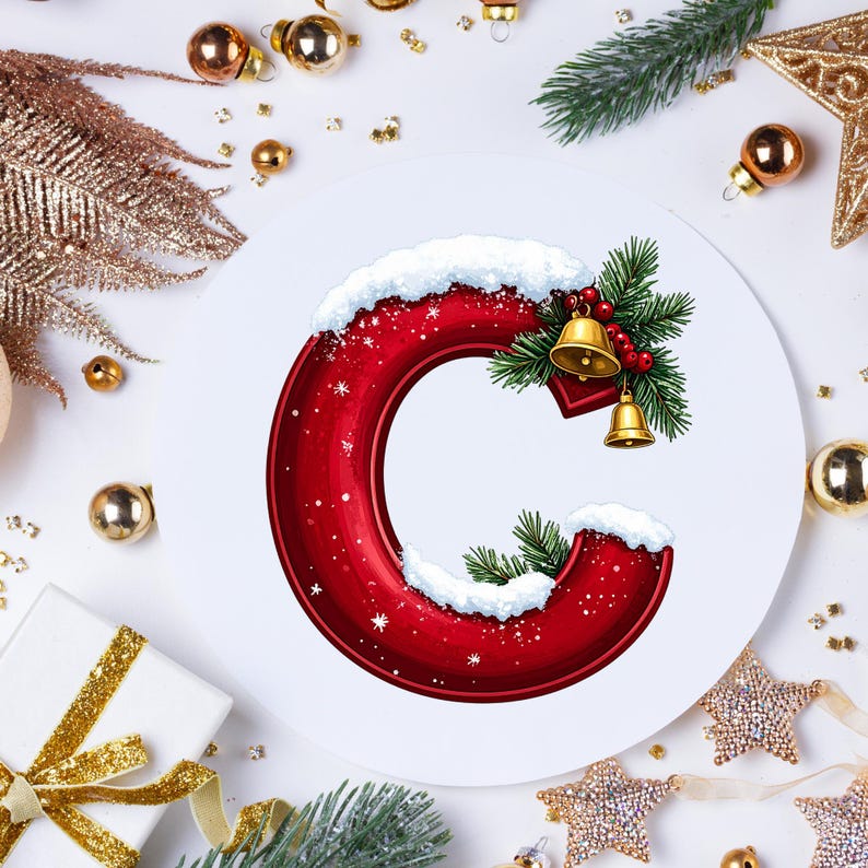 Snowy Christmas Alphabet PNG Bundle: Red Holiday Letters (digital ...