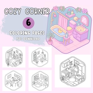 Cozy Corner Coloring Pages, Cute Designs aesthetic girl coloring, Hygge Spaces Bold Line and Easy Designs for Kids Adults, Digital Download