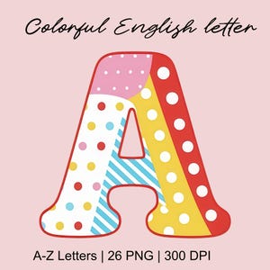 Letras decorativas coloridas del alfabeto, fuente divertida para niños, tipografía PNG con patrón brillante, fuente PNG, letras escritas a mano, descarga digital
