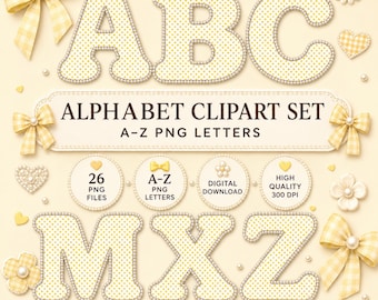 Yellow Polka Dot Pearl Alphabet, Letters A-Z for Sublimation, Kids Name Monogram Printable Digital Download