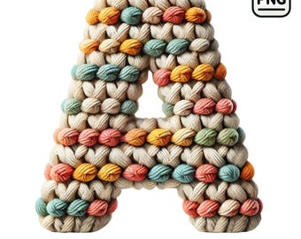 Alfabeto de punto PNG: Diseño de sublimación de letras de hilo acogedor