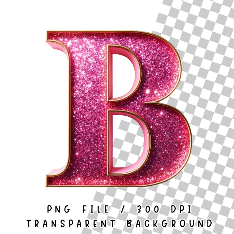 Pink Glitter Alphabet: Rose Gold Sparkling Letters (PNG Digital File ...