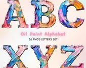 Oil Paint Alphabet Clipart, Brush Stroke Texture Font (PNG Digital Download)
