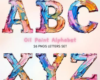 Oil Paint Alphabet Clipart, Brush Stroke Texture Font (PNG Digital Download)
