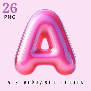 Conjunto de alfabeto borbulhante rosa 3D, letras 3D de chiclete, monograma, rabisco, sublimação, letras do alfabeto imprimíveis, alfabeto inflado