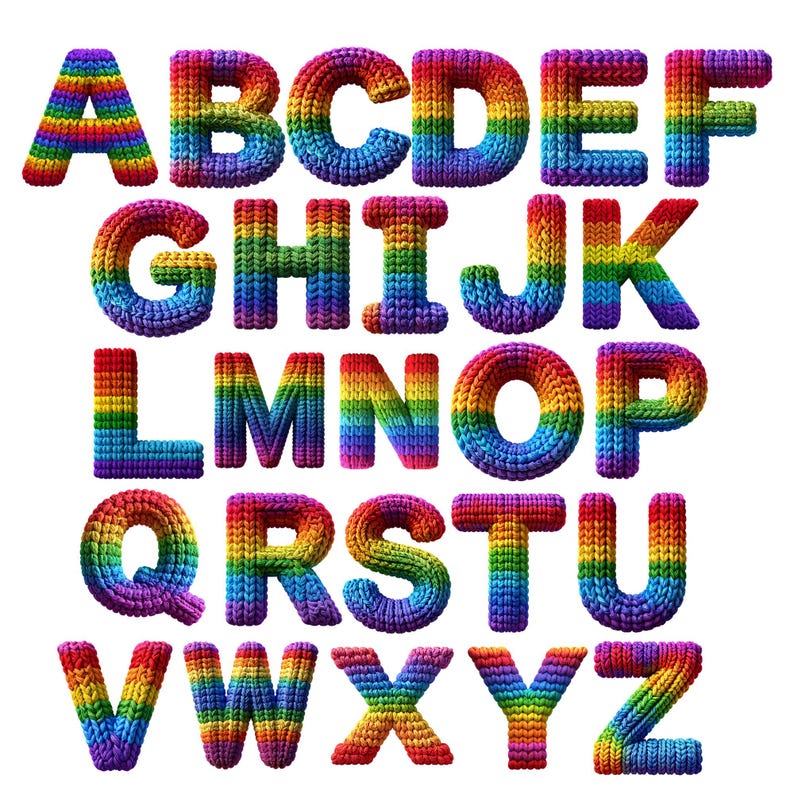 Spectrum Letters Rainbow Knit Alphabet Clipart: Cozy Yarn Letters PNG (digital Download ...