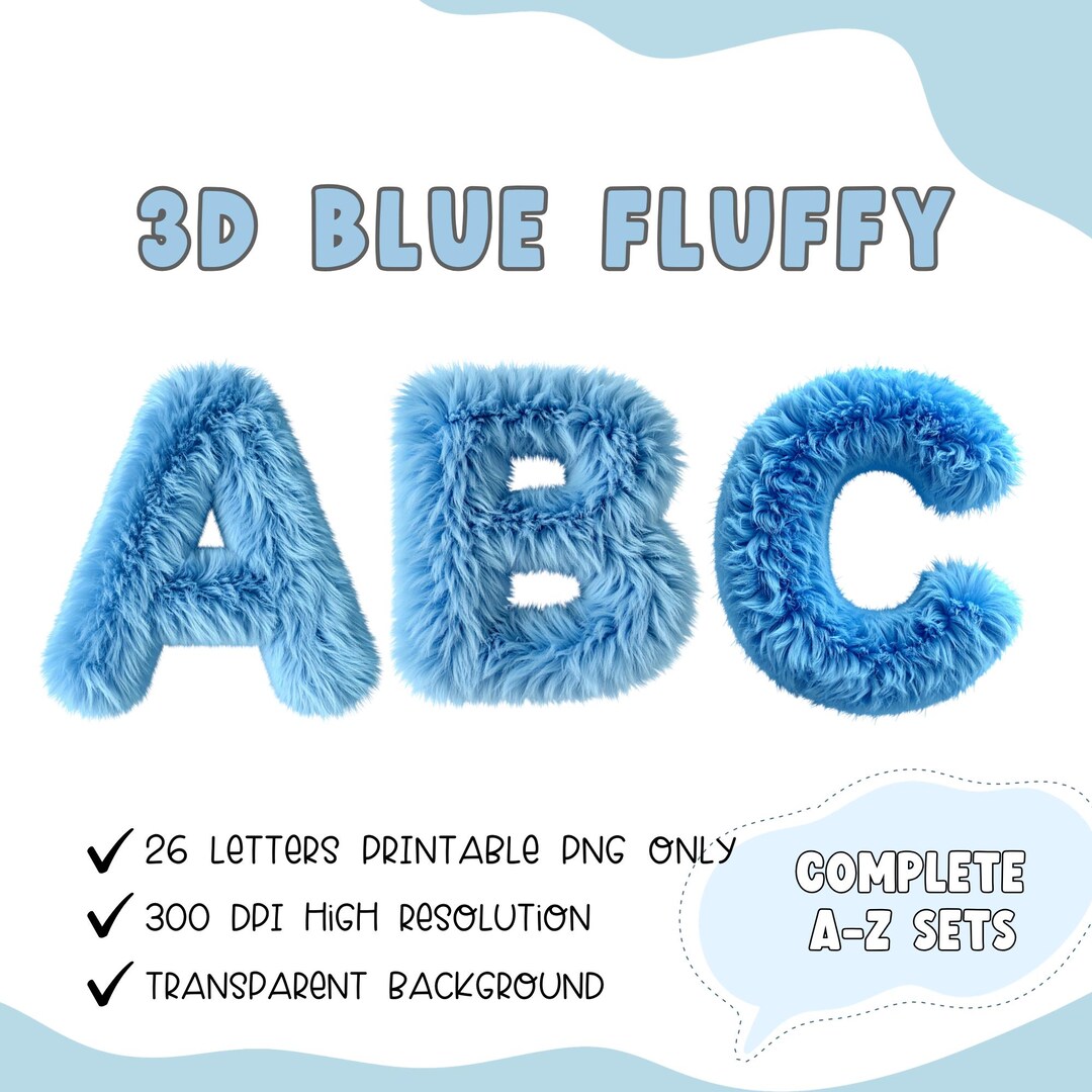 Blue Fluffy Alphabet Clipart | 3D Furry Font PNG | Fur Letters ...