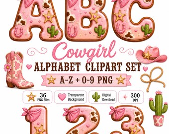 Cowgirl Alphabet, Western Letters, Girls Monogram, Rodeo Letter Set, Printable Watercolor Design