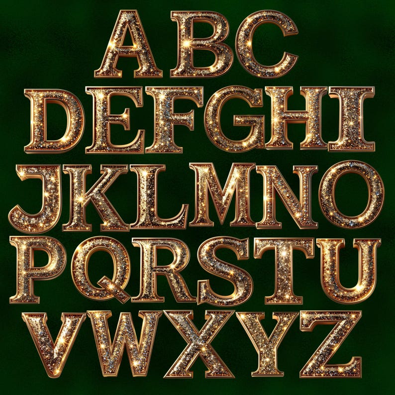 Bling Lettering Gold Glitter Letters Diamond Sparkle Alphabet Luxury 3D Font PNG ...