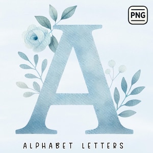 Alfabeto floral A - Z clipart, Letras florales azules Png, Alfabeto de acuarela png, Carta de boda png, Alfabeto 26 Letras florales clipart