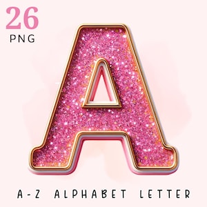 Alphabet scintillant rose - lettres scintillantes en or rose - losanges roses Alphabet PNG - lettre scintillante - fichier numérique à télécharger