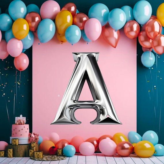 Metallic Balloon Alphabet Set, Silver Letter A-Z alphabet, letters with a silver chrome metallic PNG, Metallic balloon letters