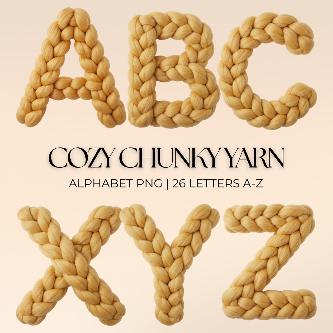 Chunky Yarn Alphabet | Braided Wool Knit Letters | Cozy Craft Digital ...