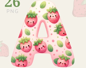 Strawberry Alphabet Clipart: Watercolor Fruit Letters (Digital File Download)