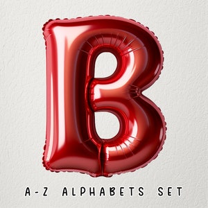 Rote glänzende Ballon-Alphabet-Buchstaben-Set, glänzende rote glänzende Ballon-Buchstaben von A bis Z, rote Ballon-Buchstaben, digitaler Download des englischen Alphabets