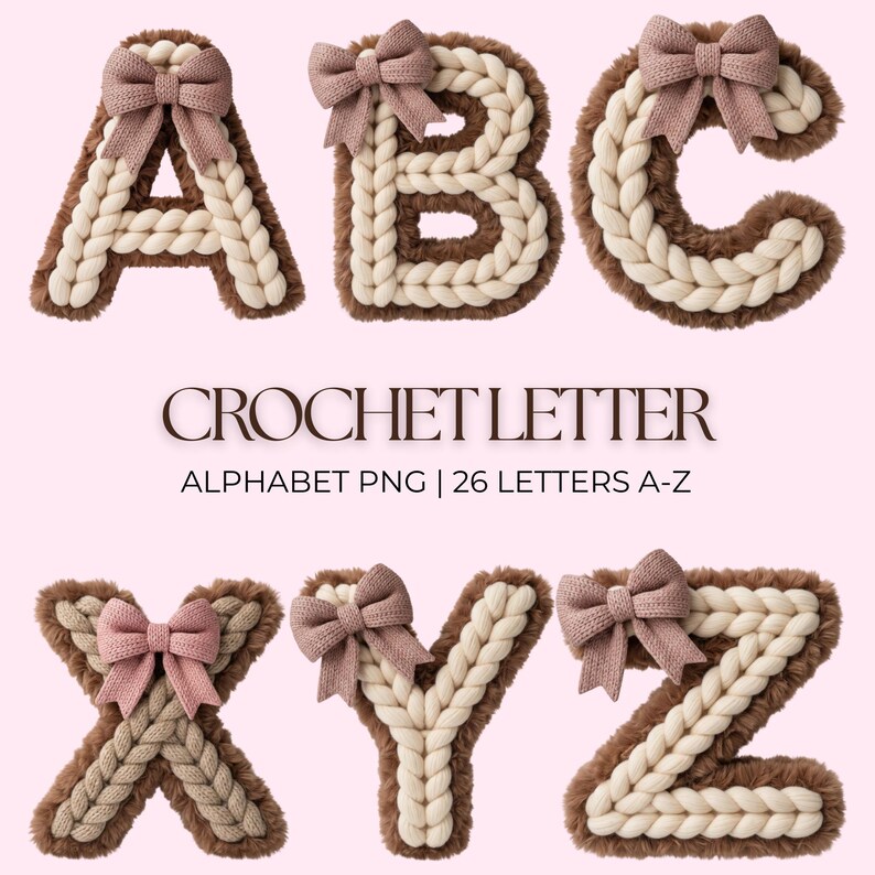Alphabet PNG Clipart, Knitted Bow Alphabet Set A-Z, Plush Cozy Yarn ...