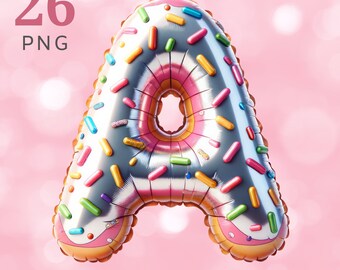 Donut Font Clipart: Pink Sprinkle Cookie Balloon Letters (PNG)