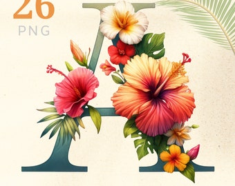 Watercolor Floral Alphabet: Tropical Letters PNG (Digital Download)