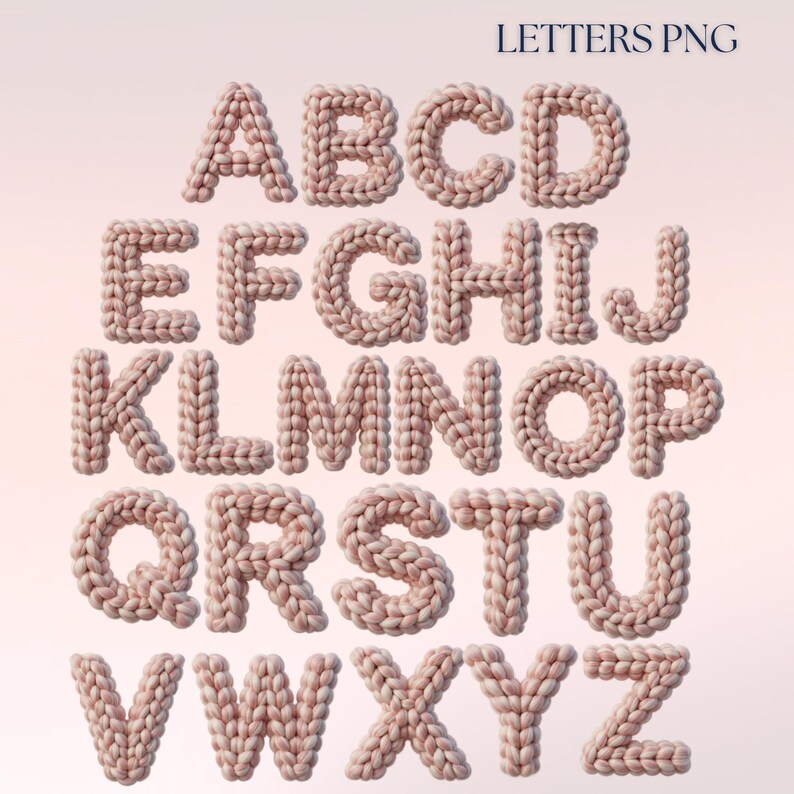 Pink Chunky Knit Alphabet PNG | Braided Wool Letters | Pastel Digital ...