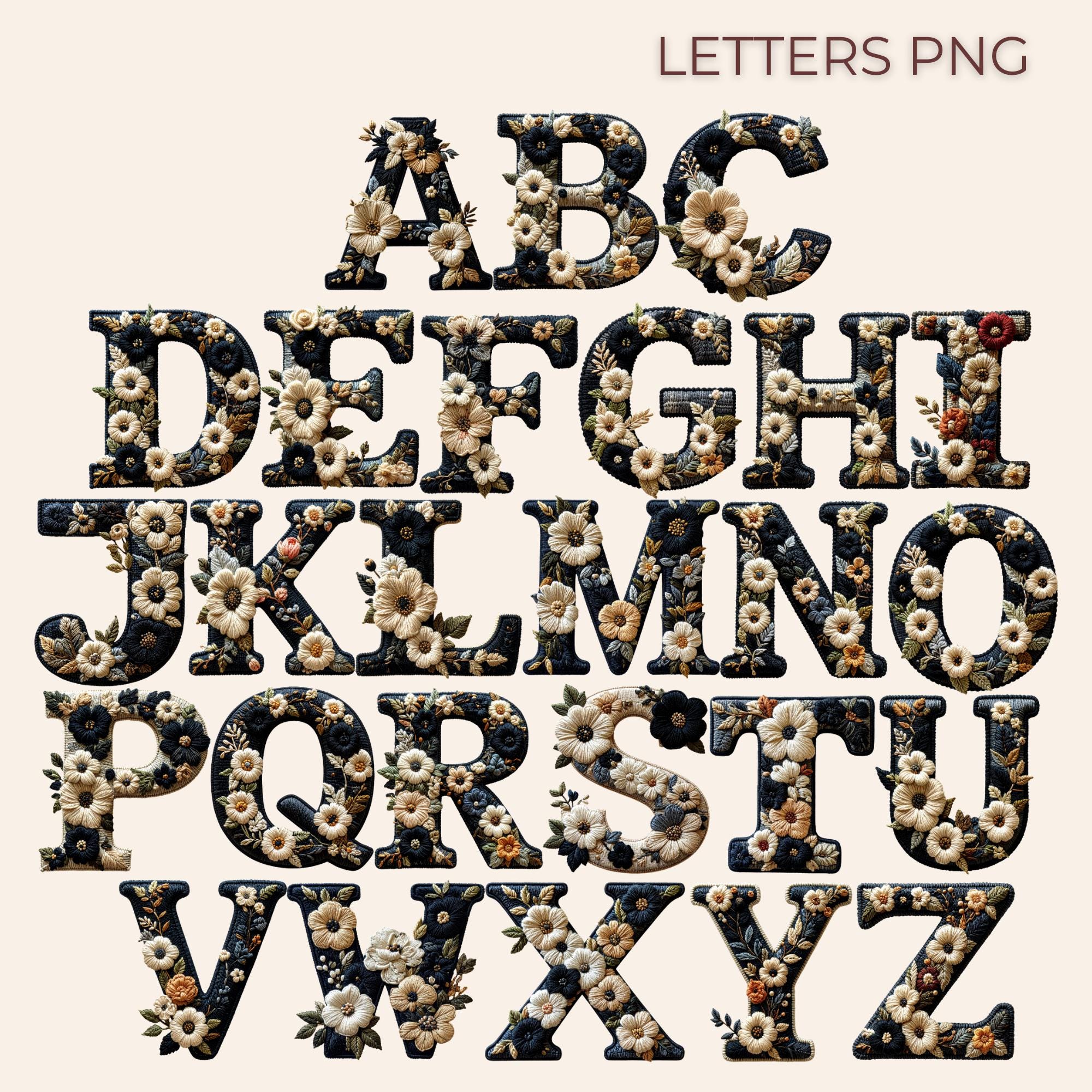Botanical Embroidery Alphabet Letters A–Z | Floral Uppercase Font ...