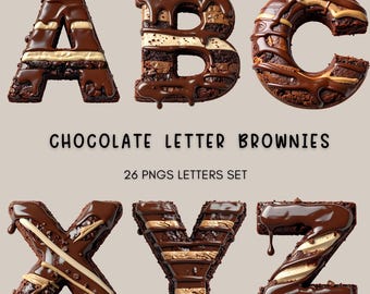 Brownies de chocolate con letras, juego de galletas con el alfabeto, sublimación de fuentes para San Valentín, descarga digital del alfabeto festivo