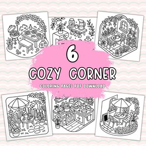 Cozy Home Scene Coloring Page: Relaxing Room Designs (PDF Download, 6 Pages)