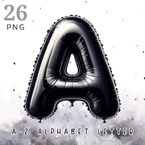 Zwarte folie ballon alfabet illustraties - zwarte ballonnen Letters PNG - folie ballon letters - ballonnen verjaardag alfabet PNG