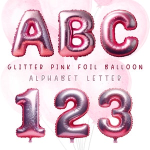 Glitzer Pink Folienballon Alphabet Clip Art - Pinke Ballons Buchstaben PNG - Folienballon Buchstaben - Party Luftballons PNG - Instant Download Datei