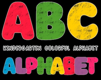 Colorful Alphabet Clipart, Kindergarten ABC PNG, Retro Nursery Letters Font, Kids Teacher Sublimation Design