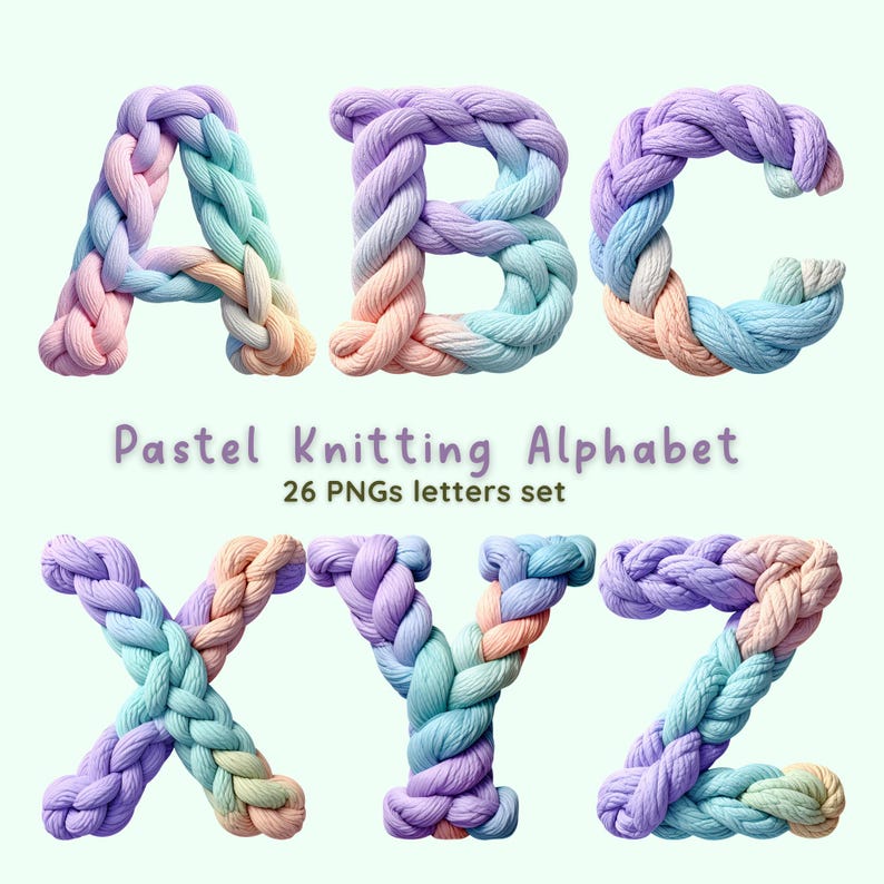 Pastel Knitted Alphabet PNG: Cozy Yarn Letters Sublimation Design ...