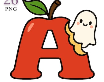 Cute Halloween Alphabet Clipart, Kawaii Spooky Letters PNG, Pastel Gothic ABC Font for Sublimation, Cozy Autumn Font PNG Digital Download