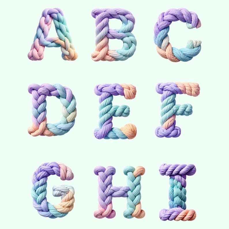 Pastel Knitted Alphabet PNG: Cozy Yarn Letters Sublimation Design ...