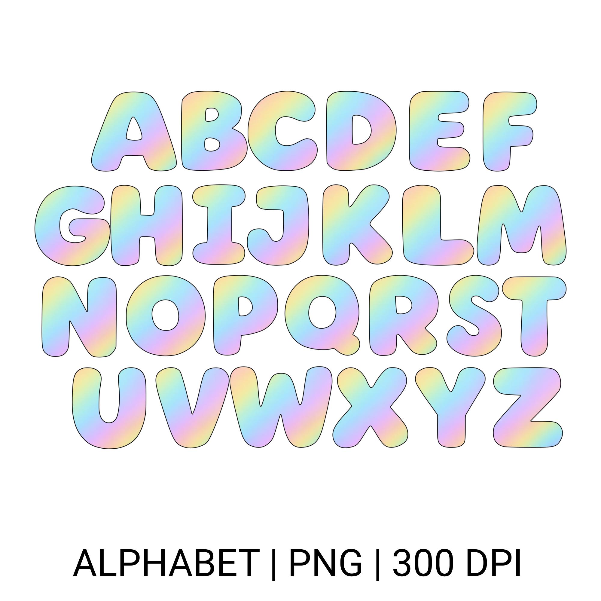 Rainbow Alphabet PNG Clipart: Pastel Gradient Letters & Numbers ...