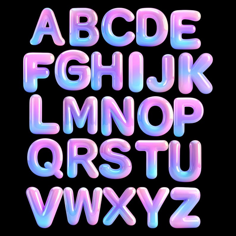 Holographic Bubble Alphabet Sublimation Letters, Uppercase Alphabet Set ...