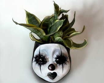 Grazioso vaso da fioriera per piante grasse con faccia da clown, inquietante e decorativo, per giardino interno, vaso fatto a mano, regalo per gli amanti delle piante, vaso scolpito e contenitore.