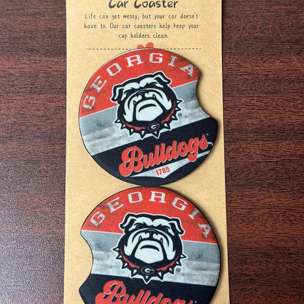 Georgia Bulldogs Car Coaster, University of Georgia Gift, Car Coasters Set of Two, Car Interior Decor, UGA Bulldog Gift, Gift Under 10
