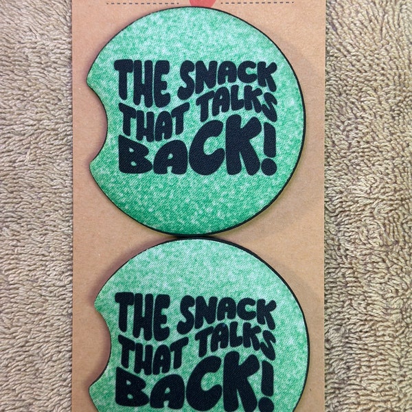 Snack that talks back car coasters, car coaster-2 pack, sarcastic funny gift, car interior decor, gift for anyone, looking like a snack