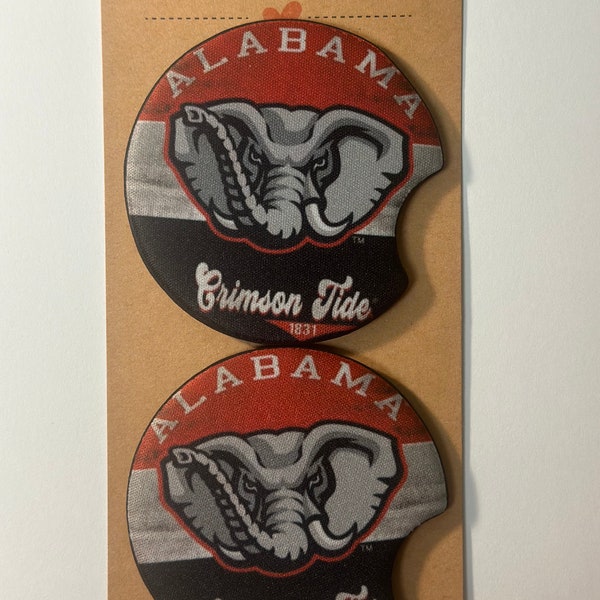 Alabama Car Coasters, Alabama Roll Tide, Car Coasters Set of Two, Car Interior Decor, Car Cup Holder, Bama Fan Gift, Gift Under 10 Bucks