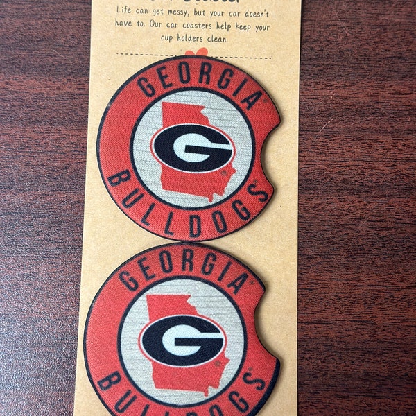 Georgia Bulldogs Car Coaster, University of Georgia Gift, Car Coasters Set of Two, Car Interior Decor, UGA Bulldog Gift, Gift Under 10