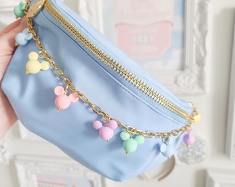 Pastel Mouse Bag Charm | Enchanted Castle & Sparkling Crystal Beads | Women Handbag Charms, Bag Accessories, Purse Chain