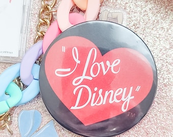 Retro I love Disney Theme Park Inspired Pinback Buttons | Fairytale Character Pins | 1.25” & 2.8” Sizes | Bag Decor, Collector Pins