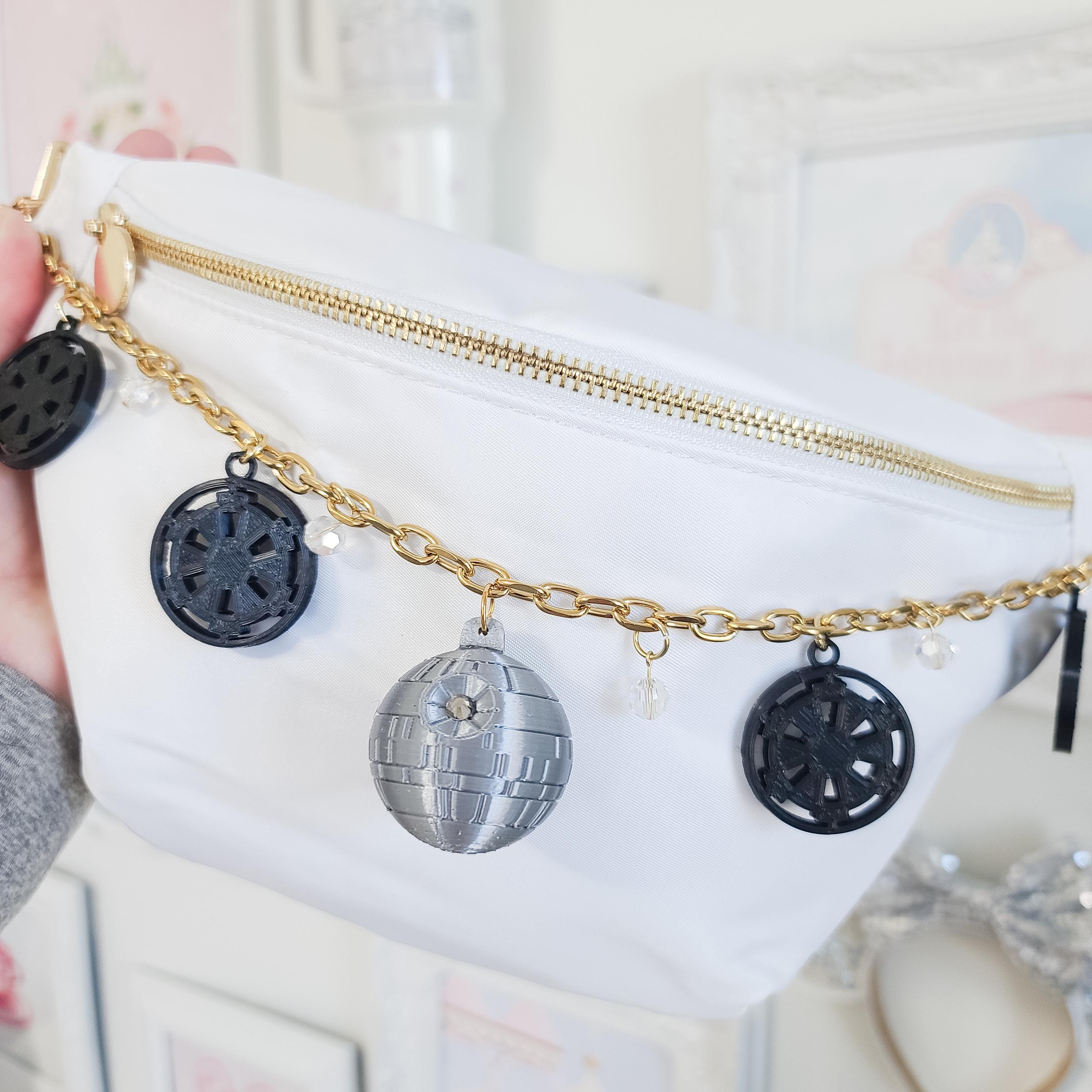 The Dark Side Bag Charm | Enchanted Castle & Sparkling Crystal Beads | Women Handbag Charms, Bag Accessories, Purse Chain