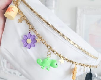 Tangled Punzie Bag Charm | Enchanted Castle & Sparkling Crystal Beads | Women Handbag Charms, Bag Accessories, Purse Chain