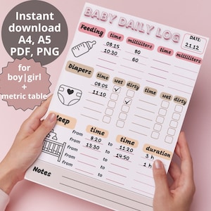 Baby Daily Log, Baby Care Log, Newborn Log, Nanny Log, Tracker Newborns Chart for feedings Log Doctor Visit diaper changes list, Log infant
