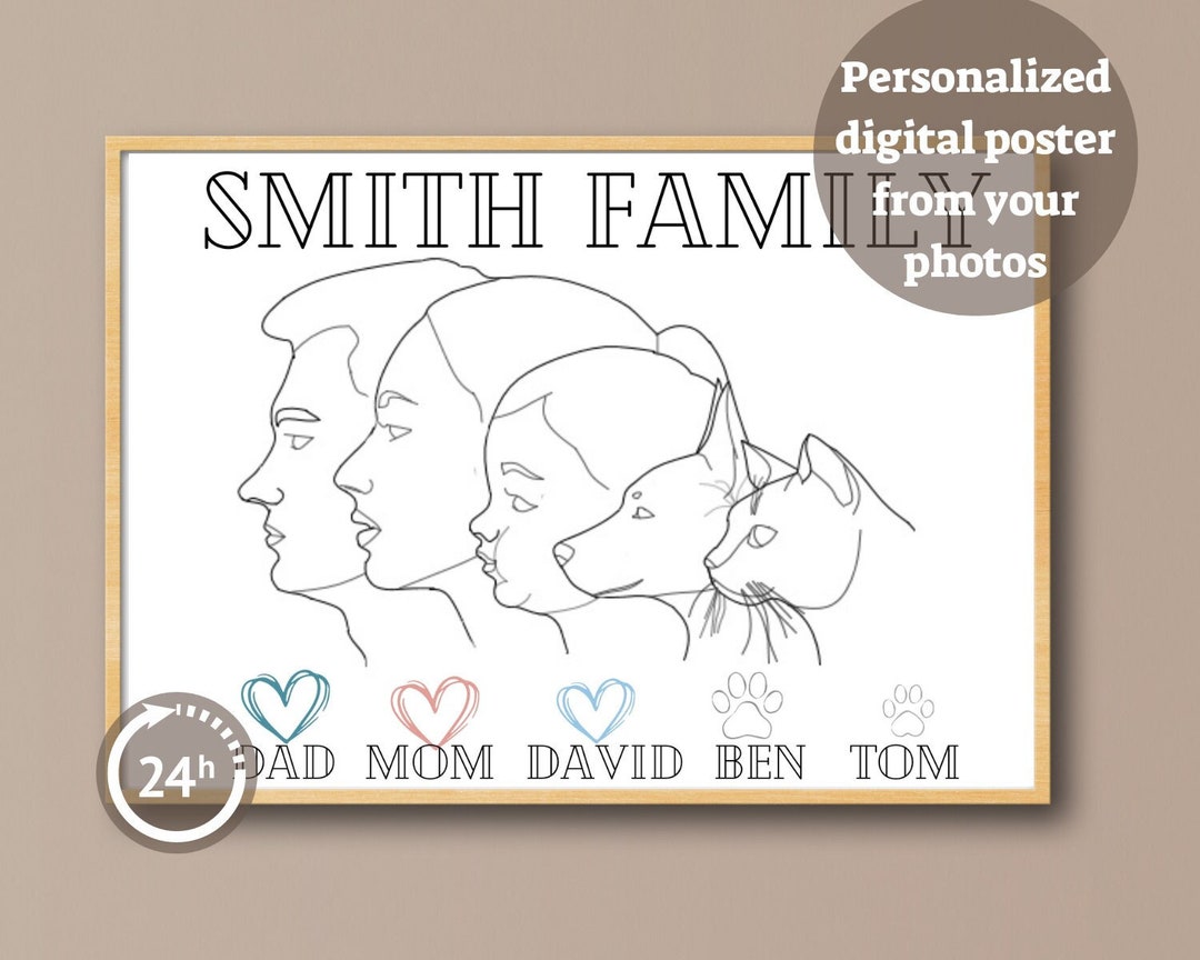 Custom Family Portrait, Personalized Line Art, Custom Couple Portrait ...