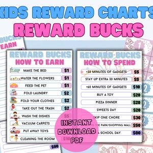 Editable Kids reward bucks and chart,Reward coupons for kids,Mom bucks chart printable,Play money,kids Reward system,Play Bucks,Money Chart