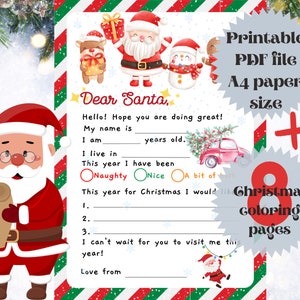 Carta para niños a Papá Noel, Carta a Papá Noel, Carta de Navidad, Carta imprimible a Papá Noel, Carta de Papá Noel, Plantilla de Carta a Papá Noel