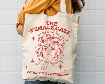 Versteinern des Patriarchy Feministische Tragetasche The Weibliche Blick Tote Feministische Geschenk Feminismus Einkaufstasche Woke Starke Frauen Geschenk Große feministische Tragetasche