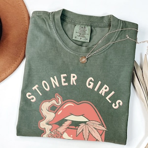 Stoner Girls Social Club Shirt Peace Love and THC Retro Aesthetic T-Shirt 420 Gifts Girly Stoner Gifts for Her Weed Stuff Cannabis Marijuana